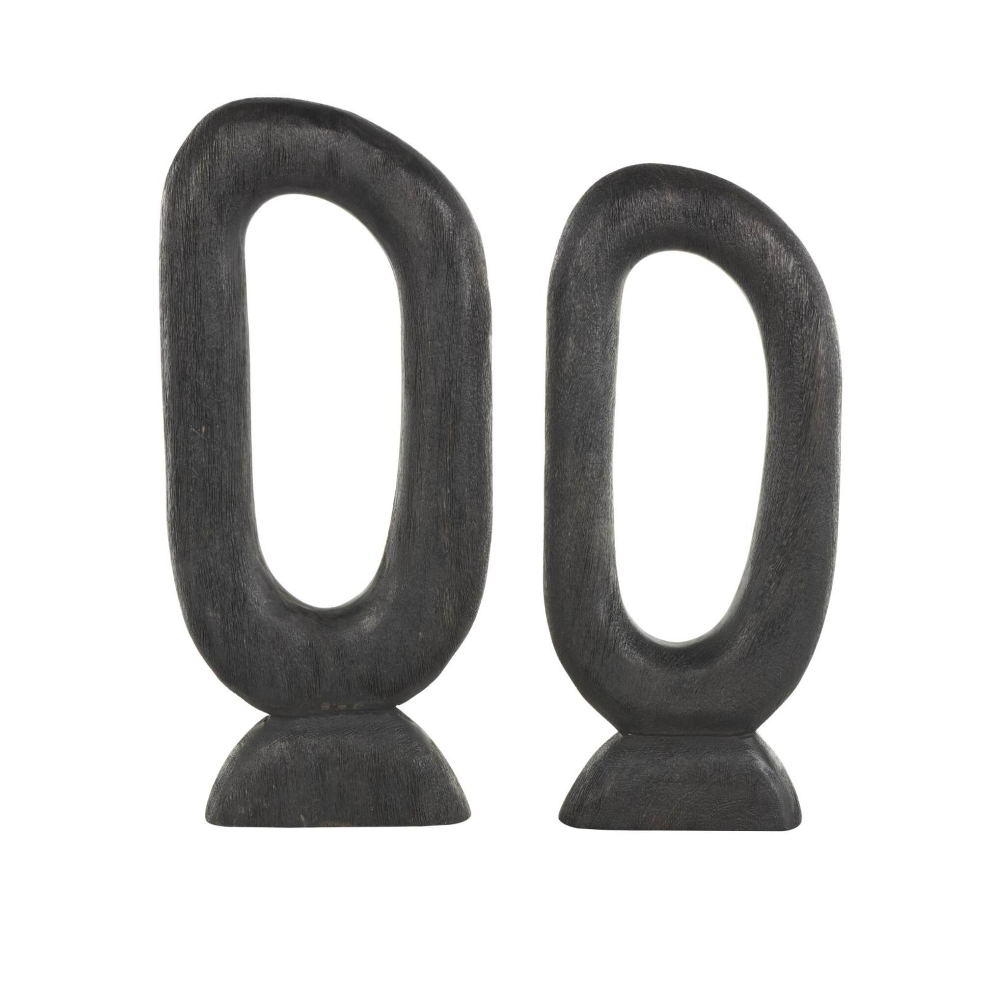 Black Mango Wood Abstract Oval Sculpture Set